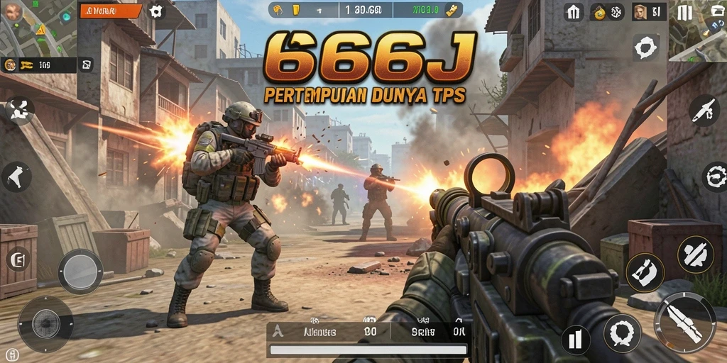 Menampilkan aksi pertempuran intens dalam game TPS