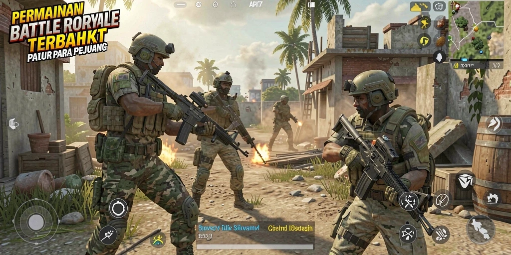 Screenshot API77 menampilkan aksi pertempuran sengit dalam Battle Royale.