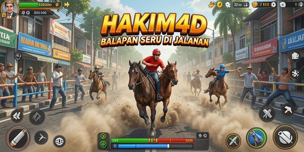 Gameplay HAKIM4D menampilkan kecepatan tinggi di jalanan yang berliku.