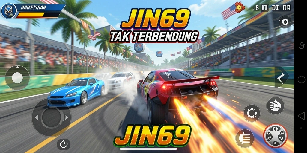 Gameplay balapan seru di JIN69 dengan trek yang menantang.