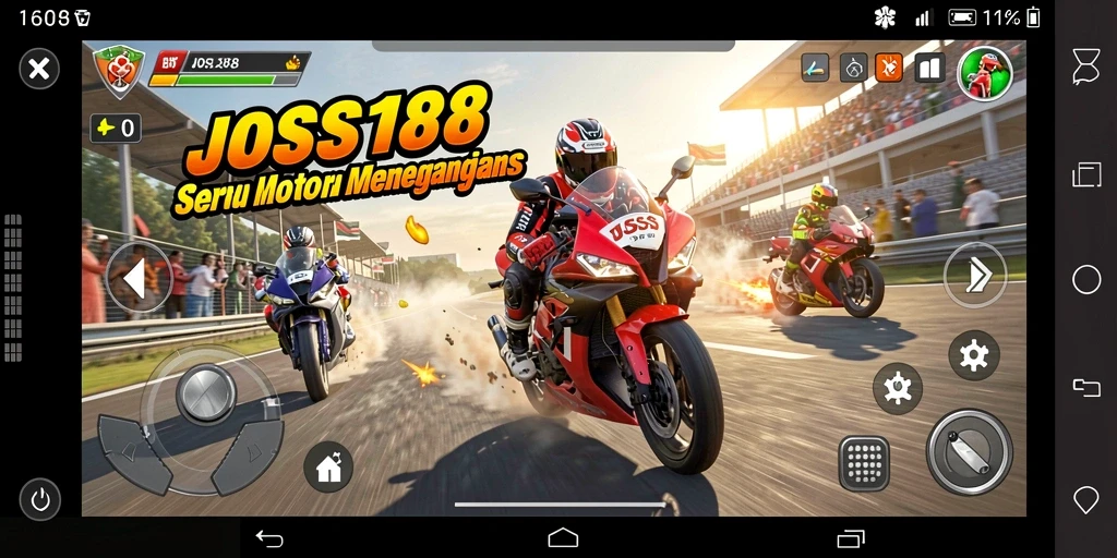 Tampilan gameplay JOSS188 yang menarik selama balapan motor.