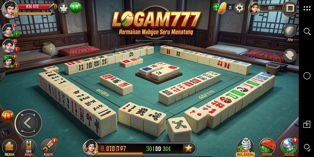 Screenshot permainan LOGAM777 menampilkan ubin-ubin Mahjong yang berwarna-warni.