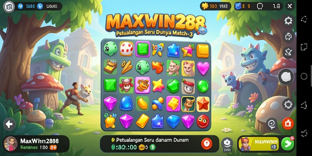 Tangkapan layar menunjukkan gameplay mengasyikkan dari MAXWIN288 dengan tantangan Match-3.