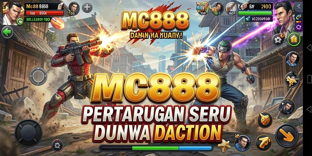 Screenshot gameplay MC888 yang menunjukkan pertarungan aksi yang intens.