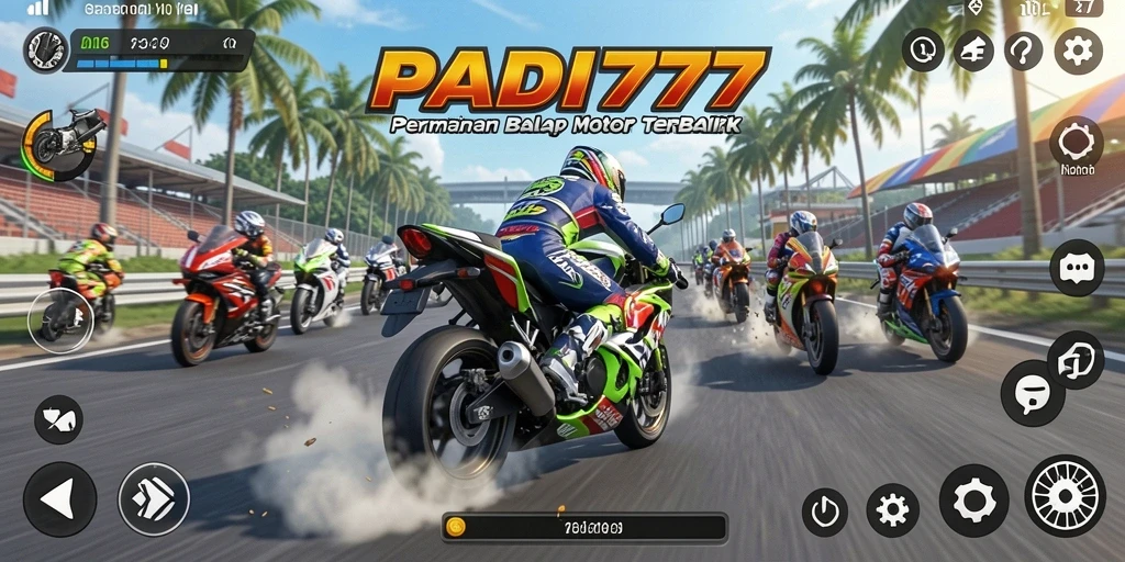 Tampilan gameplay balap motor yang mendebarkan di PADI777.