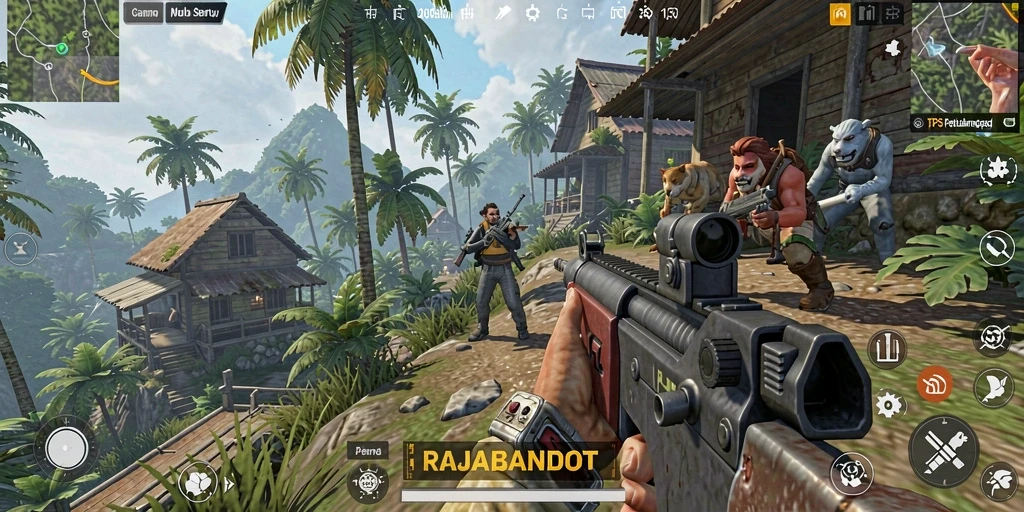Gameplay seru dalam RAJABANDOT dengan aksi menembak yang mendebarkan.