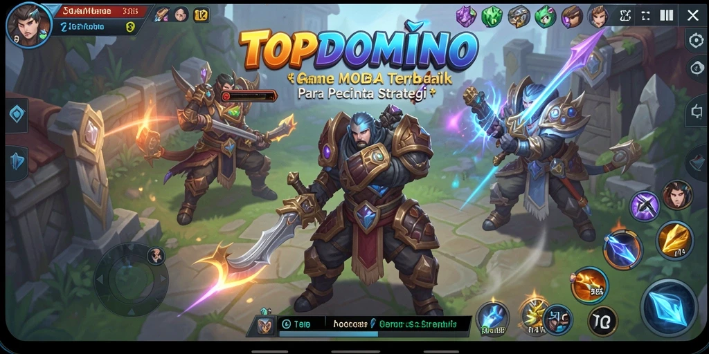 Screenshot gameplay menunjukkan aksi intens dari permainan MOBA TOPDOMINO.