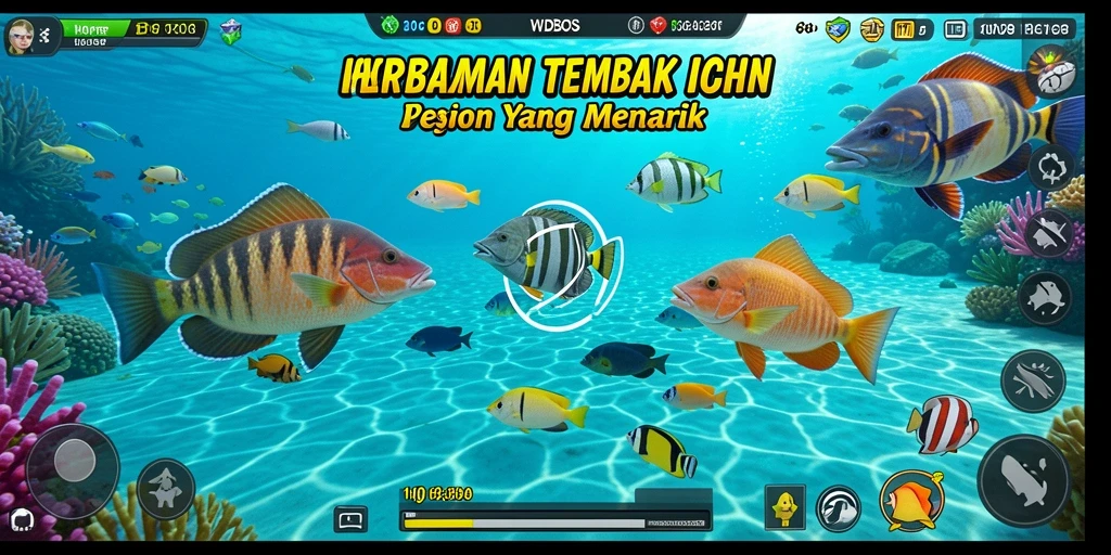 Screenshot utama WDBOS menampilkan aksi seru menembak ikan.