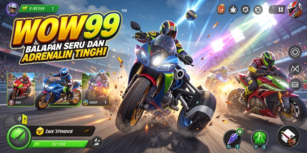 Screenshot utama WOW99 menampilkan aksi balap seru dan kendaraan yang bertenaga.
